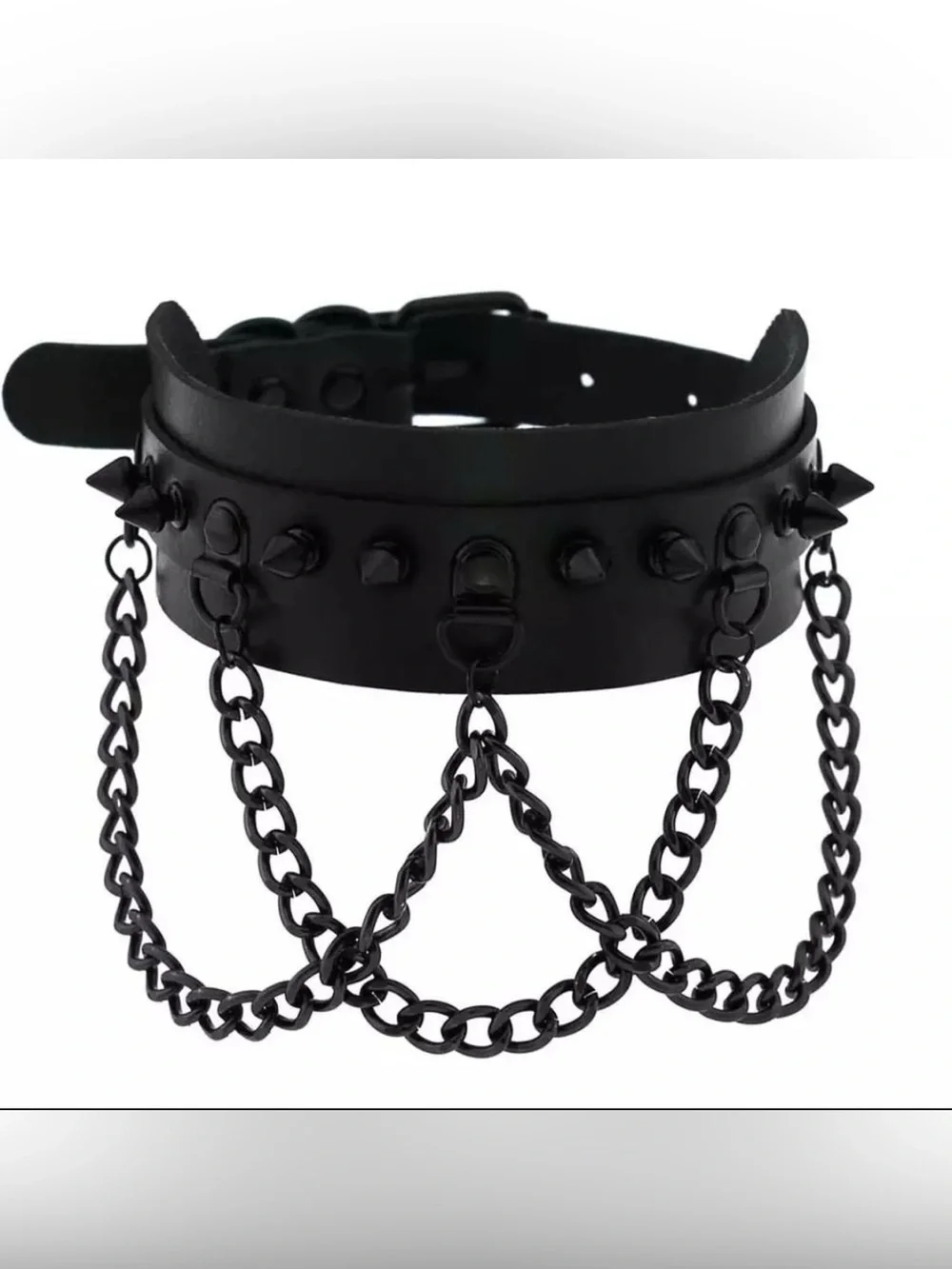 Riot Betty Black Criss Cross Studded Dangle Chain Choker.